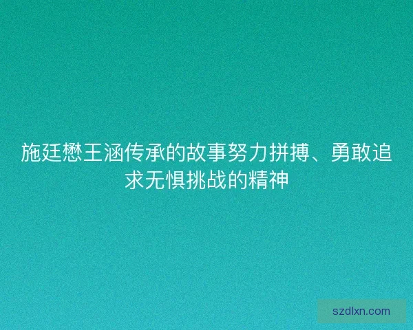 施廷懋王涵传承的故事努力拼搏、勇敢追求无惧挑战的精神