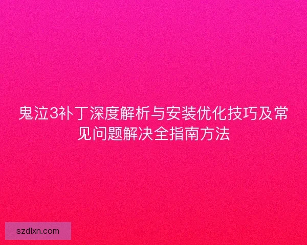 鬼泣3补丁深度解析与安装优化技巧及常见问题解决全指南方法